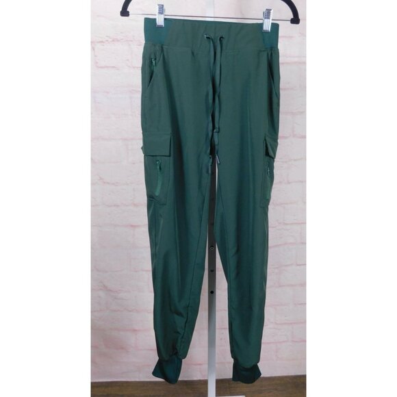 Dark Green Cargo Jogger Pants Size Small Stretch Drawstring Zip Pocket Activewea - Picture 1 of 11